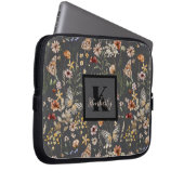 Charcoal Gray Watercolor Wildflowers Monogrammed Laptopschutzhülle (Vorne Rechts)