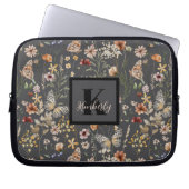 Charcoal Gray Watercolor Wildflowers Monogrammed Laptopschutzhülle (Vorderseite)