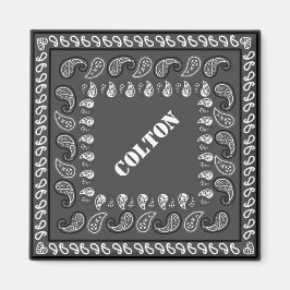 Charcoal Gray Western Paisley Bandana Personalisie Magnet