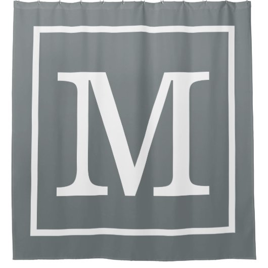 Charcoal Gray White Gerahmt XL Initial Monogram Duschvorhang (Vorderseite)