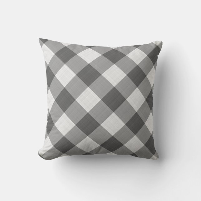 Charcoal Gray White Gingham Pattern Country Kissen (Vorderseite)