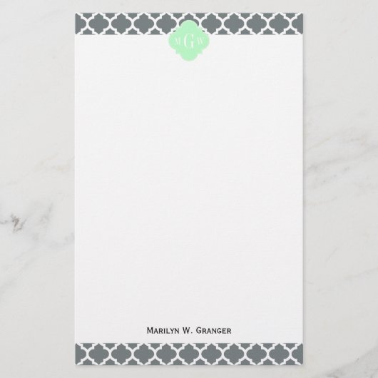 Charcoal Gray White marokkanisch #5 Minze Name Mon Briefpapier (Vorderseite)