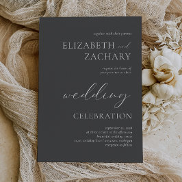 Charcoal Gray White Script Wedding Celebration Einladung