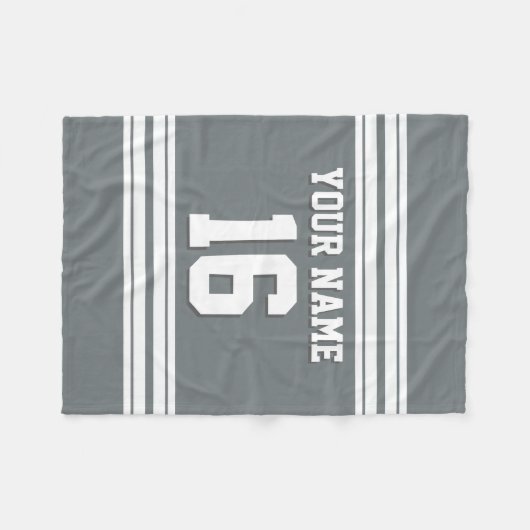 Charcoal Gray White Sports Jersey Fleecedecke (Vorderseite (Horizontal))