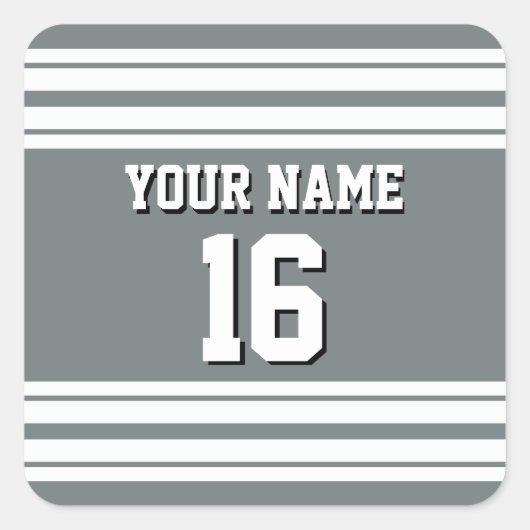 Charcoal Gray White Team Jersey Benutzername Quadratischer Aufkleber (Vorderseite)