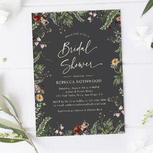 Charcoal Gray Wildblumen Grünes Brautparty Einladung