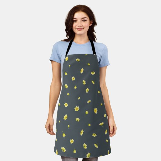 Charcoal Gray Winter Cosmos Floral Pattern Schürze (Getragen)