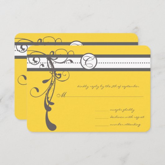 Charcoal Gray Wirbel Bight Yellow Wedding RSVP (Vorne/Hinten)