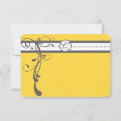 Charcoal Gray Wirbel Bight Yellow Wedding RSVP (Rückseite)