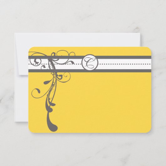Charcoal Gray Wirbel Bight Yellow Wedding RSVP (Rückseite)