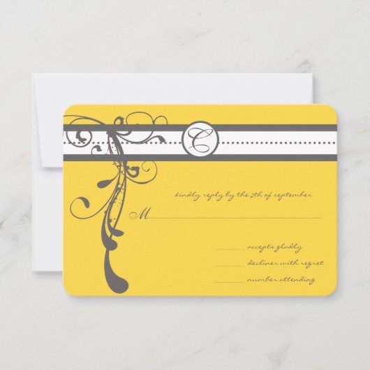 Charcoal Gray Wirbel Bight Yellow Wedding RSVP (Vorderseite)