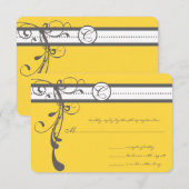 Charcoal Gray Wirbel Bight Yellow Wedding RSVP Karte (Vorne/Hinten)