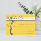 Charcoal Gray Wirbel Bight Yellow Wedding RSVP Karte (Stehend Vorderseite)