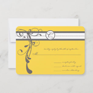 Charcoal Gray Wirbel Bight Yellow Wedding RSVP Karte
