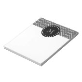 Charcoal Gray Zickzack Pattern | Schwarze Monogram Notizblock (Rotiert)