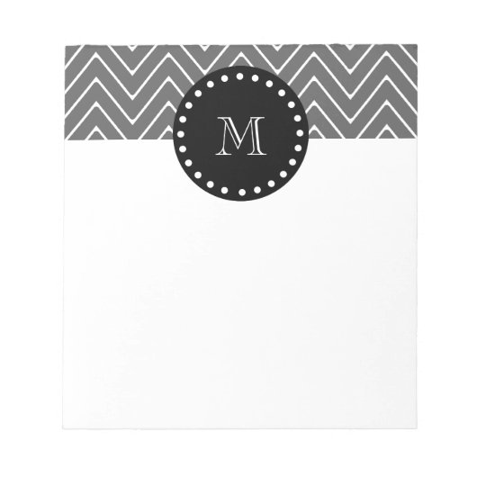 Charcoal Gray Zickzack Pattern | Schwarze Monogram Notizblock (Vorderseite)