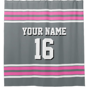 Charcoal Grey Hot Pink White Stripes Sports Jersey Duschvorhang