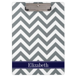 Charcoal Grey Lg Zickzack Navy Blue Name Monogram Klemmbrett
