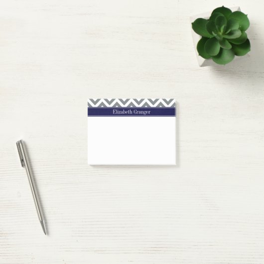 Charcoal Grey Lg Zickzack Navy Blue Name Monogram Post-it Klebezettel (Büro)