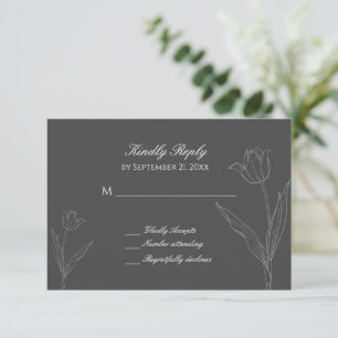 Charcoal Grey Minimalistisch Tulip Wedding RSVP Ca Karte