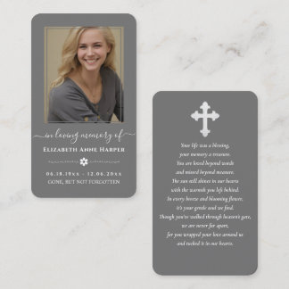Charcoal Grey Modern Memorial Photo Prayer Card Visitenkarte