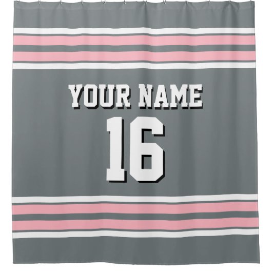 Charcoal Grey Pink White Stripes Sports Jersey Duschvorhang (Vorderseite)