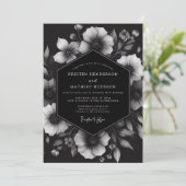 Charcoal Ink Blot Bloom Wedding Einladung (Stehend Vorderseite)