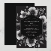 Charcoal Ink Blot Bloom Wedding Einladung (Vorne/Hinten)