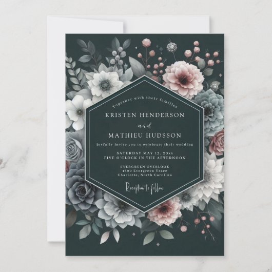Charcoal Mauve Luminous Bloom Wedding Einladung (Vorderseite)