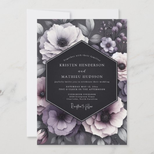 Charcoal Melancholy Anemone Wedding Einladung (Vorderseite)