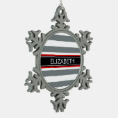 Charcoal mit Horz Preppy Strip Black Name Monogram Schneeflocken Zinn-Ornament (Links)