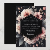 Charcoal Moody Bloom Wedding Einladung (Vorne/Hinten)