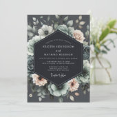 Charcoal Muted Anemone Wedding Einladung (Stehend Vorderseite)