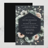 Charcoal Muted Anemone Wedding Einladung (Vorne/Hinten)