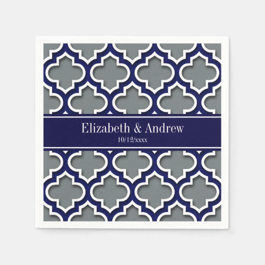 Charcoal Navy Wht Moroccan #5DS Navy Name Monogram Serviette (Vorderseite)