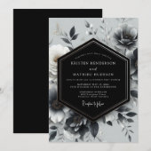 Charcoal Noir Bloom Hochzeit Einladung (Vorne/Hinten)