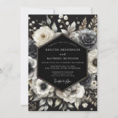 Charcoal Opulent Bloom Wedding Einladung (Vorderseite)