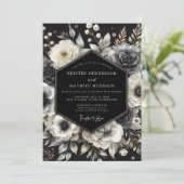 Charcoal Opulent Bloom Wedding Einladung (Stehend Vorderseite)