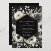 Charcoal Opulent Bloom Wedding Einladung (Vorne/Hinten)