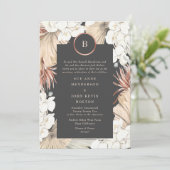 Charcoal Pampas Creme Rose Einladung (Stehend Vorderseite)