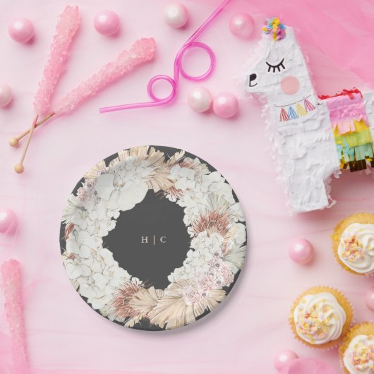 Charcoal Pampas Grass Cream Wedding Party Pappteller (Party)