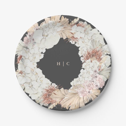 Charcoal Pampas Grass Cream Wedding Party Pappteller (Vorderseite)