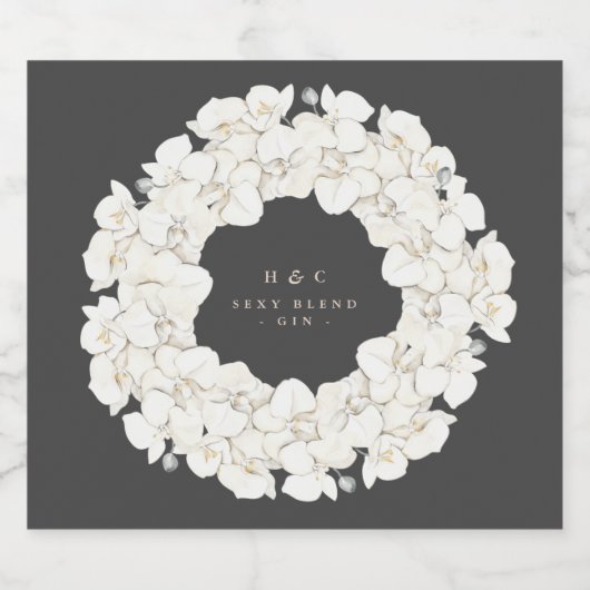 Charcoal Pampas Grass Tropical Floral Wedding Gin Alkoholflaschenetikett (Einzelnes Label)