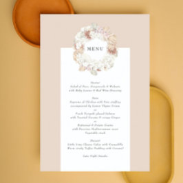 Charcoal Pampas Wreath Cream Boho Monogram Wedding Menükarte