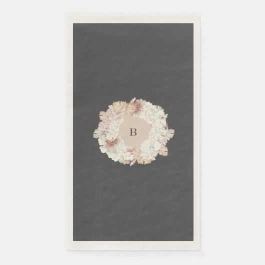Charcoal Pampas Wreath Cream Boho Monogram Wedding Serviette (Vorderseite)