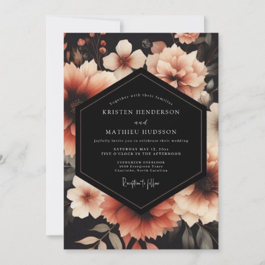Charcoal Peach Nocturne Wedding Einladung (Vorderseite)