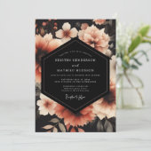 Charcoal Peach Nocturne Wedding Einladung (Stehend Vorderseite)