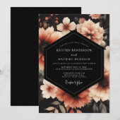 Charcoal Peach Nocturne Wedding Einladung (Vorne/Hinten)