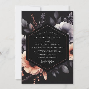 Charcoal & Peach Schattige Blütenhochzeit Einladung