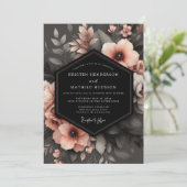Charcoal Peach Shadowy Flora Wedding Einladung (Stehend Vorderseite)
